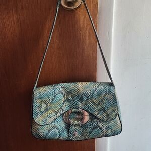 GUESS Y2K Green and blue faux snakeskin leather shoulder bag